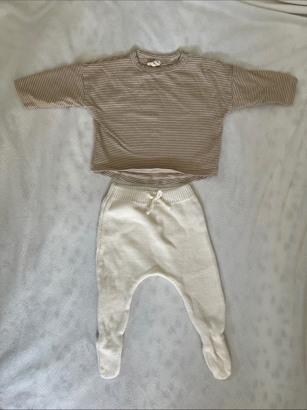 Zara knit cream pants and Quincy Mae stripped top